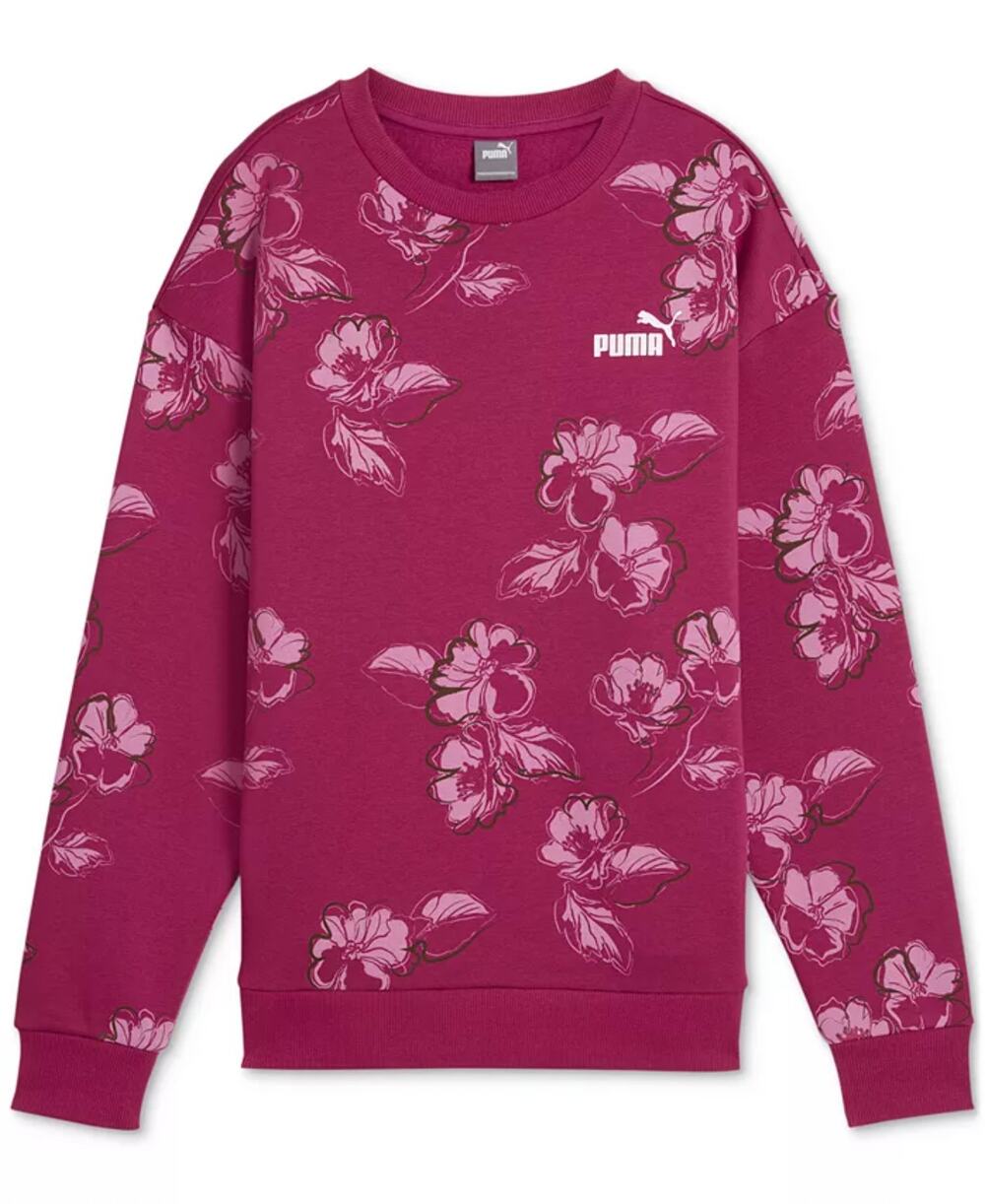 PUMA Women's Essentials Floral Vibes Sweatshirt Small Pink Magenta Crewneck NWT